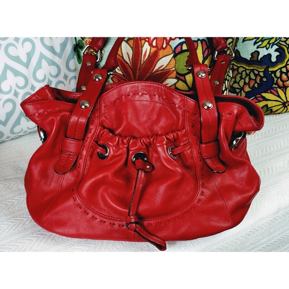 SOLD B Makowsky Red Leather Satchel Shoulder Bag - Picture 2 of 8